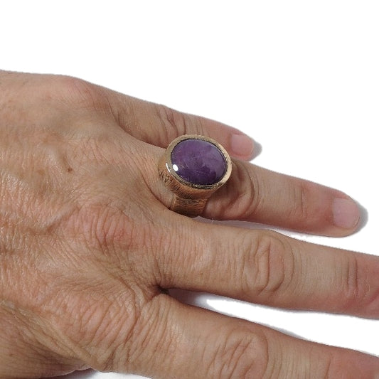Anello artigianale in bronzo e rubino stellato - bronzeage1968 – immagine2