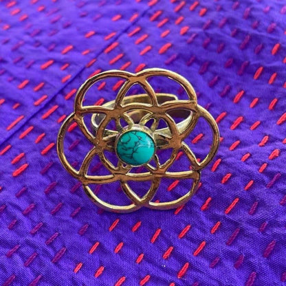 ANELLO Fiore della Vita e Pietra artigianaliANELLO Fiore della Vita e Pietra artigianali