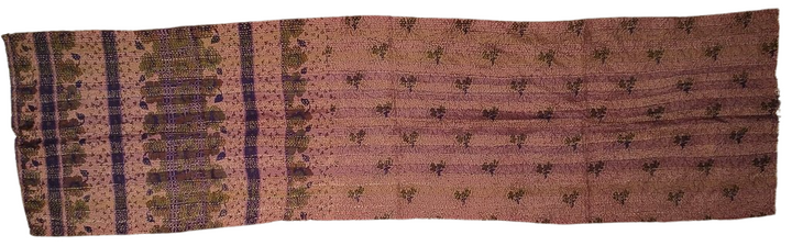 Sciarpa KANTHA con tessuti vintage misto seta ricamo a mano verde - rosa antico