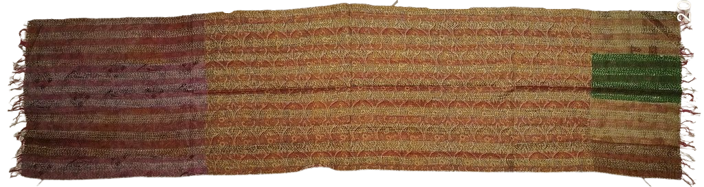 Sciarpa KANTHA con tessuti vintage misto seta ricamo a mano beige blu – immagine5