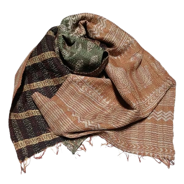 Sciarpa KANTHA con tessuti vintage misto seta ricamo a mano black