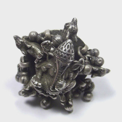 Antiker GANESH RING mit Maus aus 925er Silber