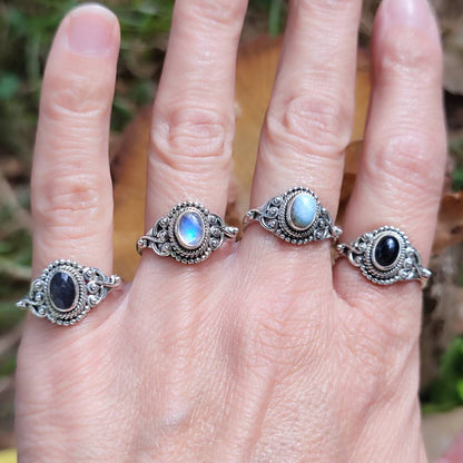 Anello argento 925 con pietra ovale - KUDALOI