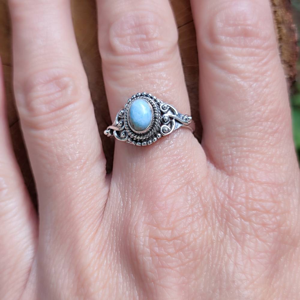 Anello argento 925 con pietra ovale - KUDALOI larimar