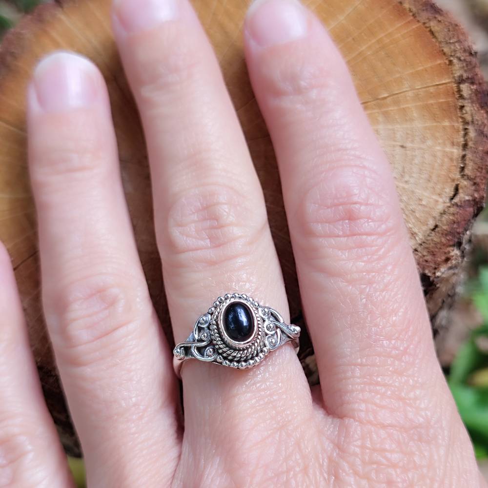 Anello argento 925 con pietra ovale - KUDALOI onice nero