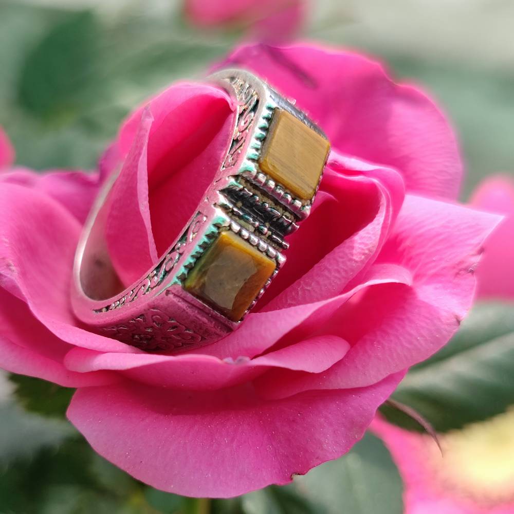 Anello etnico in argento 925 con pietra - DABLA