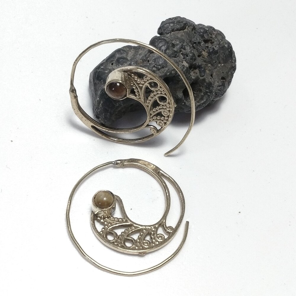 ORECCHINI ETNICI Ottone a spirale - occhio di tigre