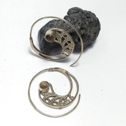 ORECCHINI ETNICI Ottone a spirale - occhio di tigre