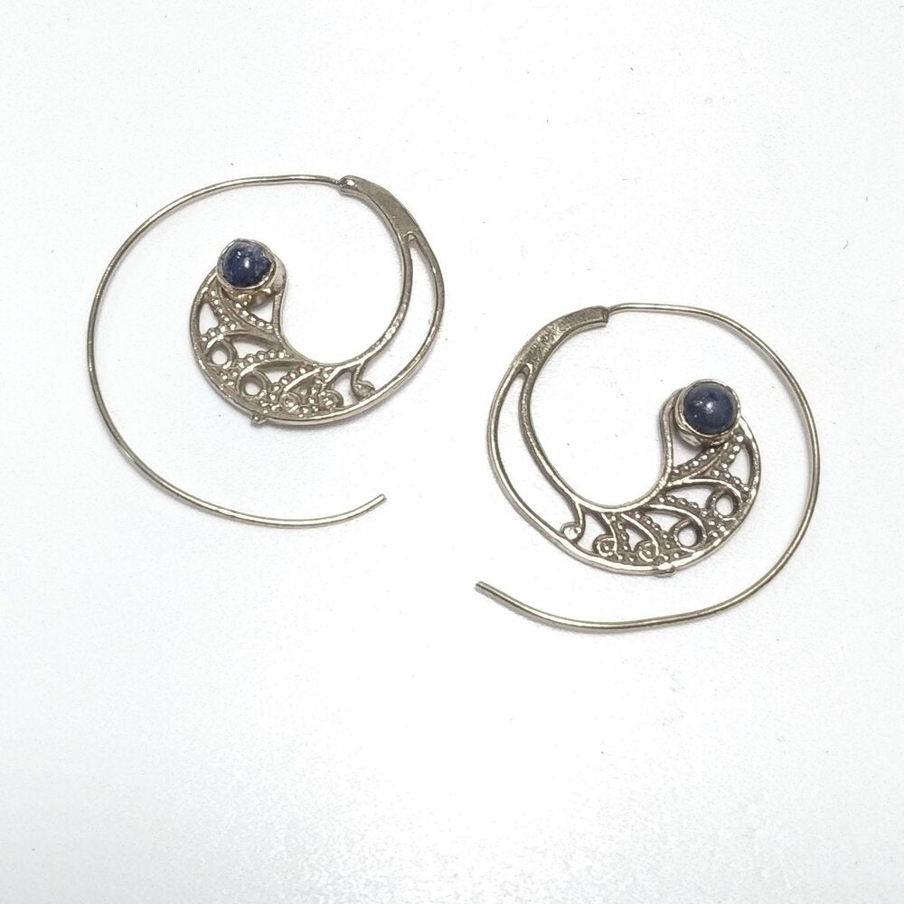 ORECCHINI ETNICI Ottone lucido a spirale - Occhio di Tigre