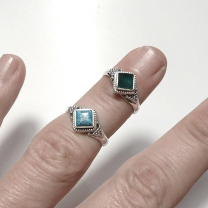 ANELLO artigianalein argento 925 con Onice verde, Turchese | GIOIELLI CON PIETRE