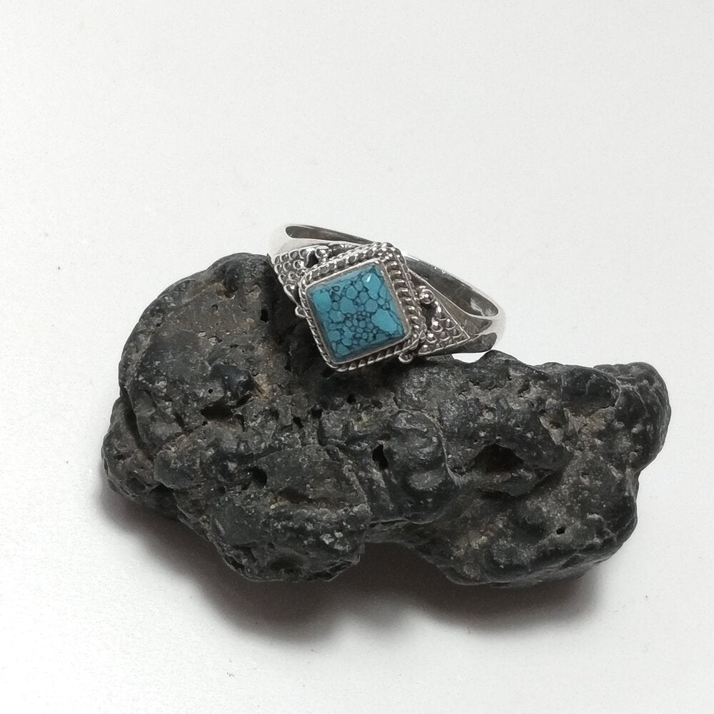 ANELLO artigianalein argento 925 con Onice verde, Turchese | GIOIELLI CON PIETRE