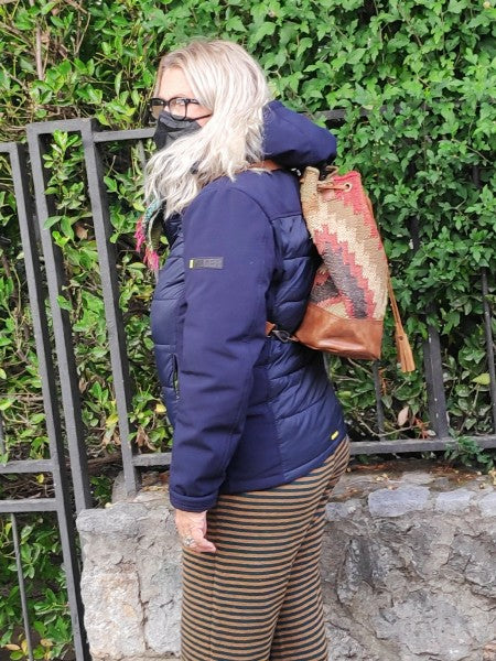 Tracolla/Zaino SUFI a SECCHIELLO artigianale realizzato con KILIM e Cuoio