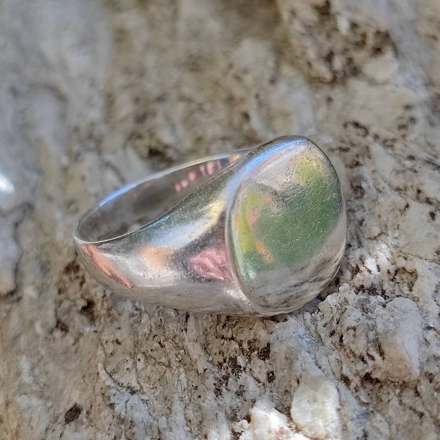 Anello Da Mignolo Chevalier In Argento 925 Brunito Puntinato, Cuore, Misura 6 Regolabile, Made In Italy, Artigianale