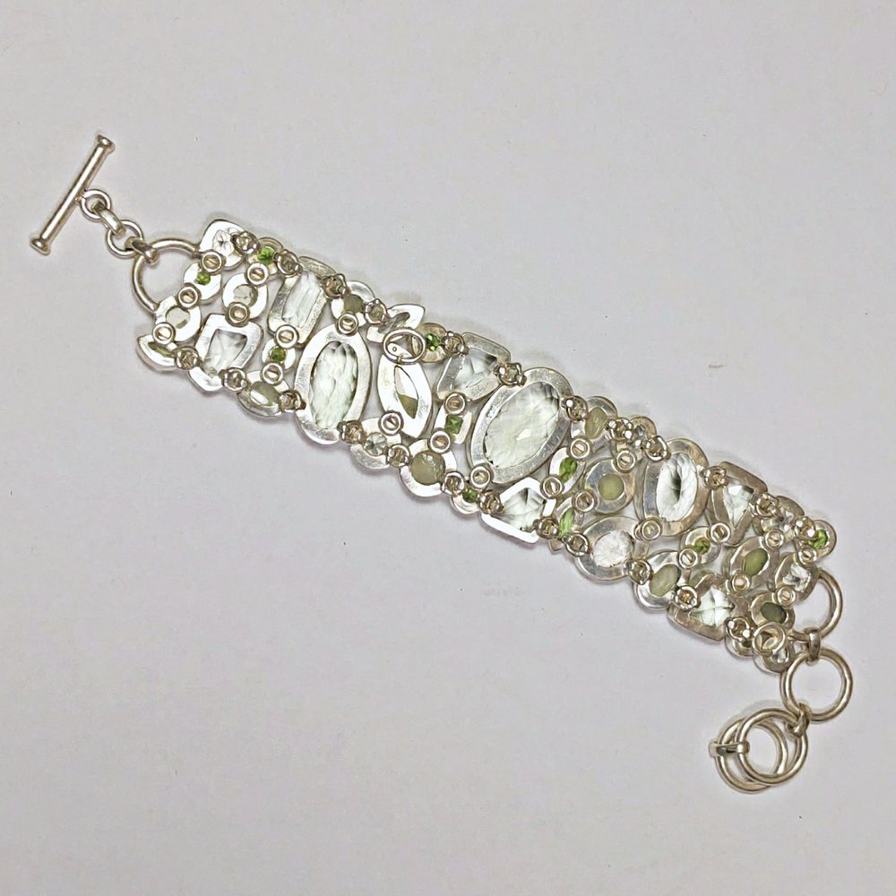 Bracciale argento 925 e peridoto, ametista verde naturale – regolabile