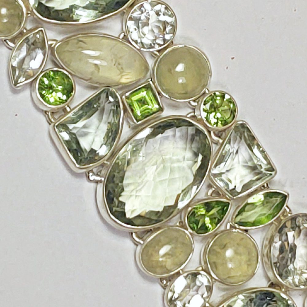 Bracciale argento 925 e peridoto, ametista verde naturale – dettaglio pietre