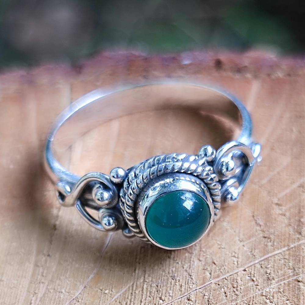 Anello argento 925 con pietra tonda - NAWAL – agata verde