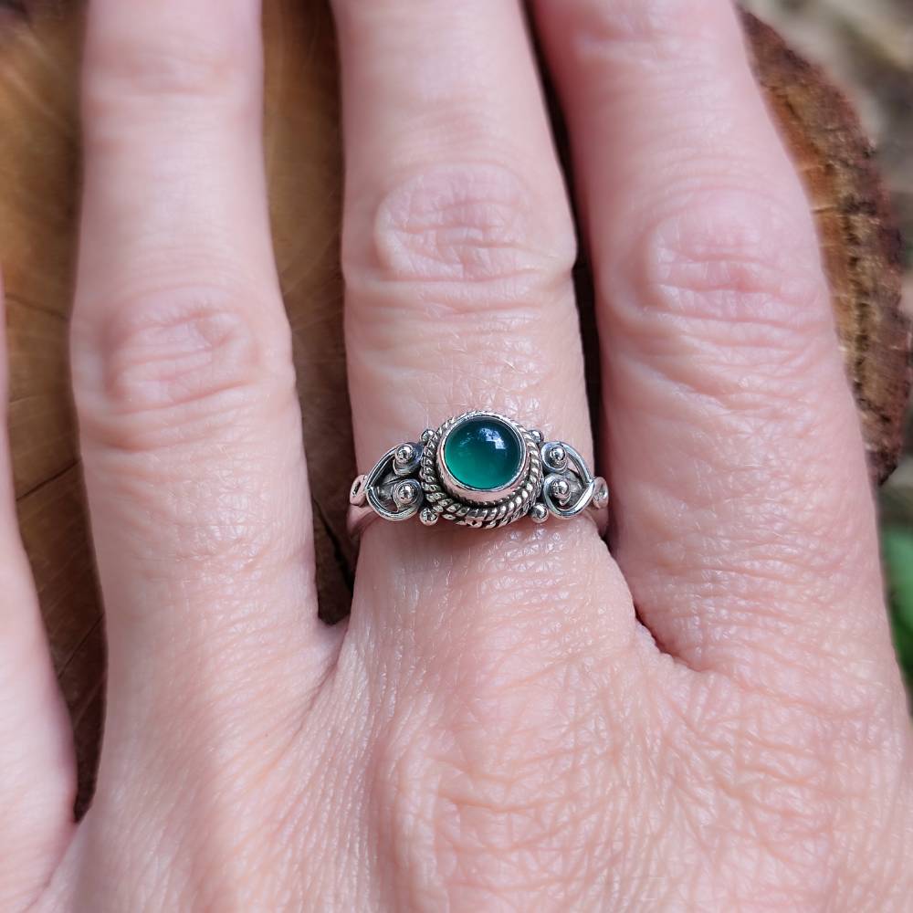 Anello argento 925 con pietra tonda - NAWAL – agata verde