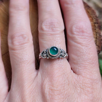 Anello argento 925 con pietra tonda - NAWAL – agata verde