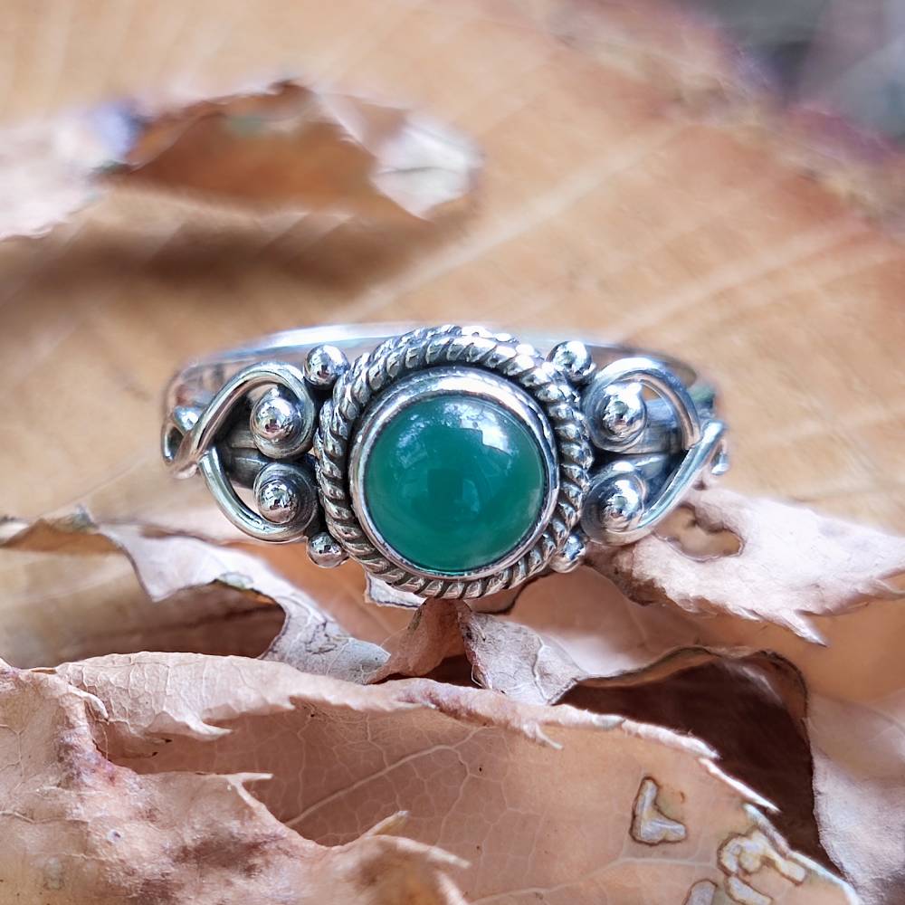Anello argento 925 con pietra tonda - NAWAL agata verde