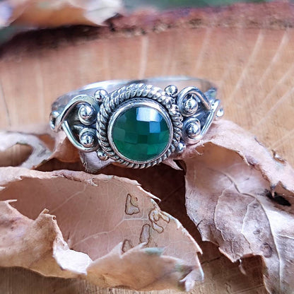 Anello argento 925 con pietra tonda - NAWAL agata verde sfaccettata