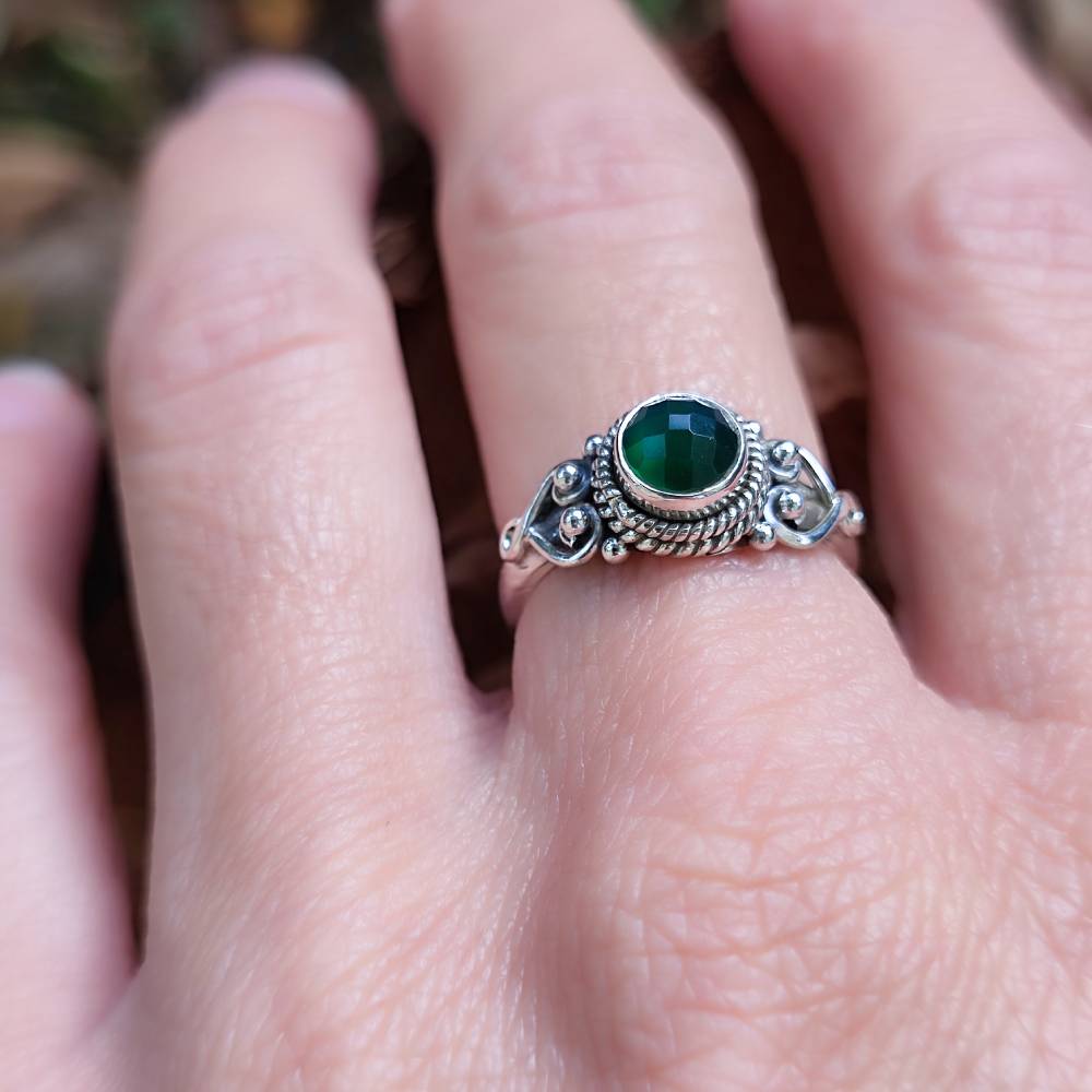 Anello argento 925 con pietra tonda - NAWAL agata verde