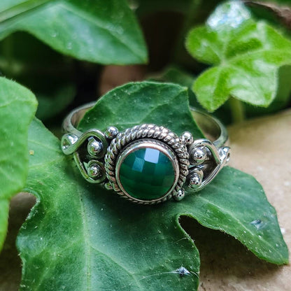Anello argento 925 con pietra tonda - NAWAL agata verde