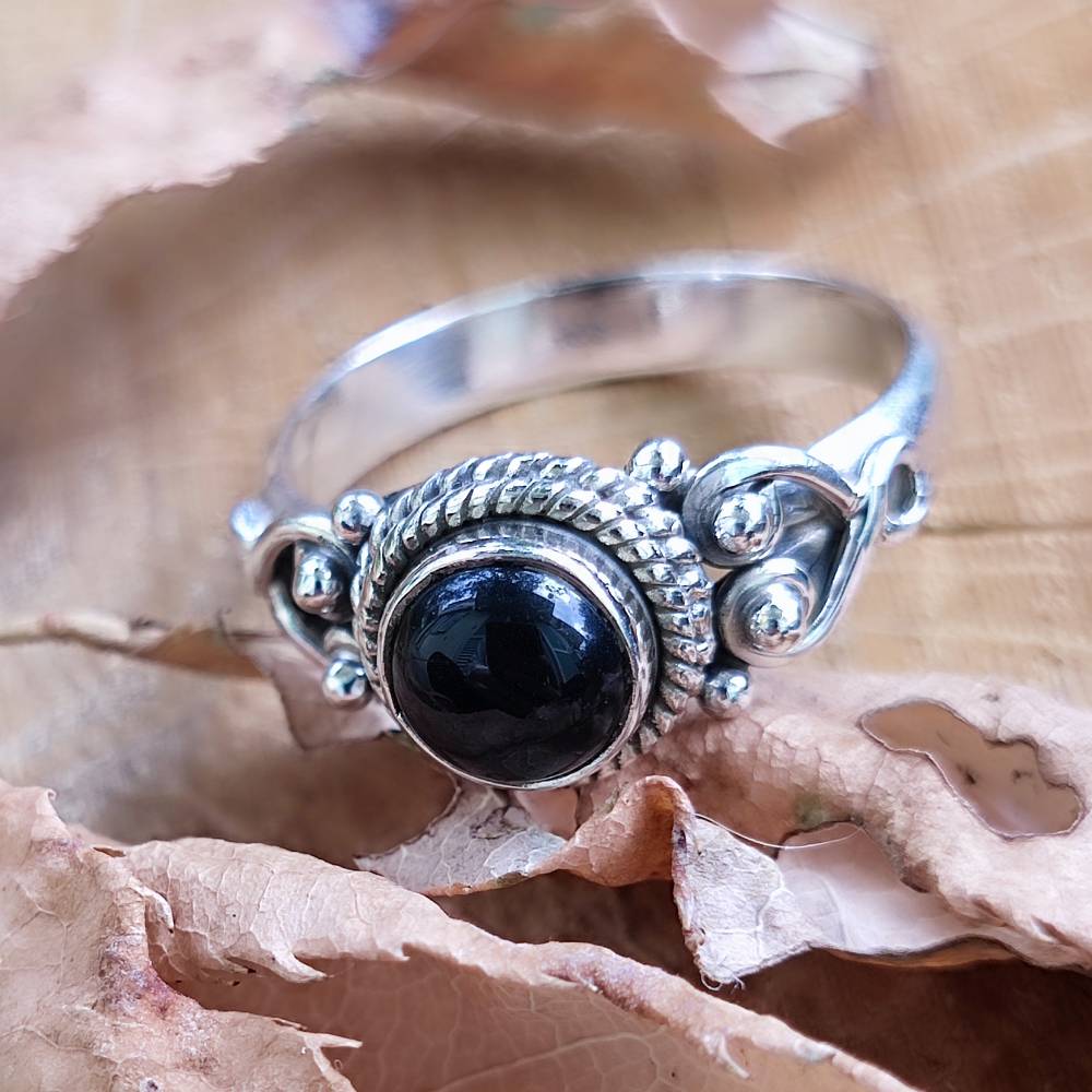 Anello argento 925 con pietra tonda - NAWAL onice nero