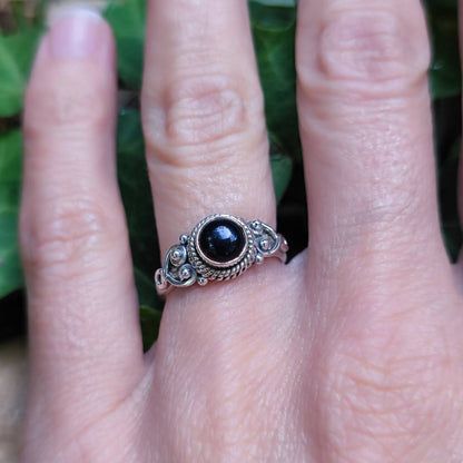 Anello argento 925 con pietra tonda - NAWAL onice nero