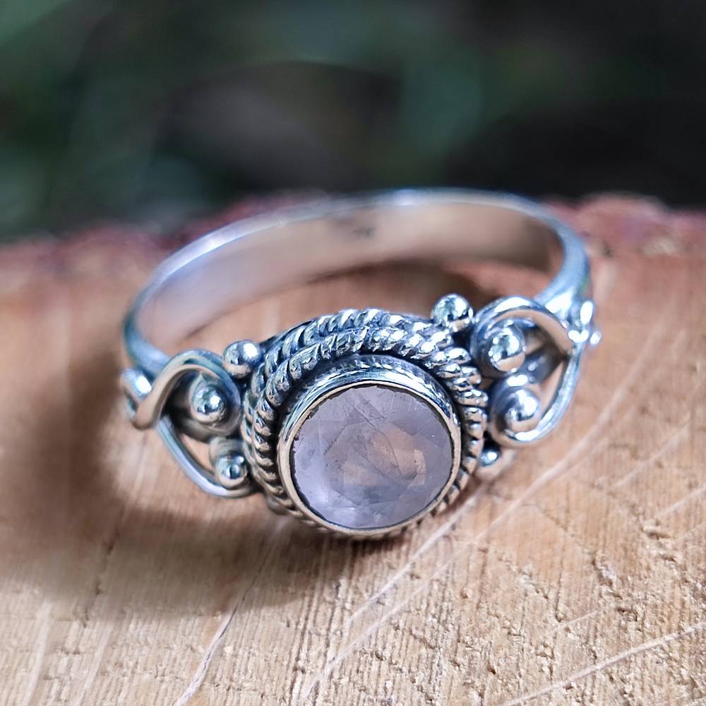 Anello argento 925 con pietra tonda - NAWAL quarzo rosa