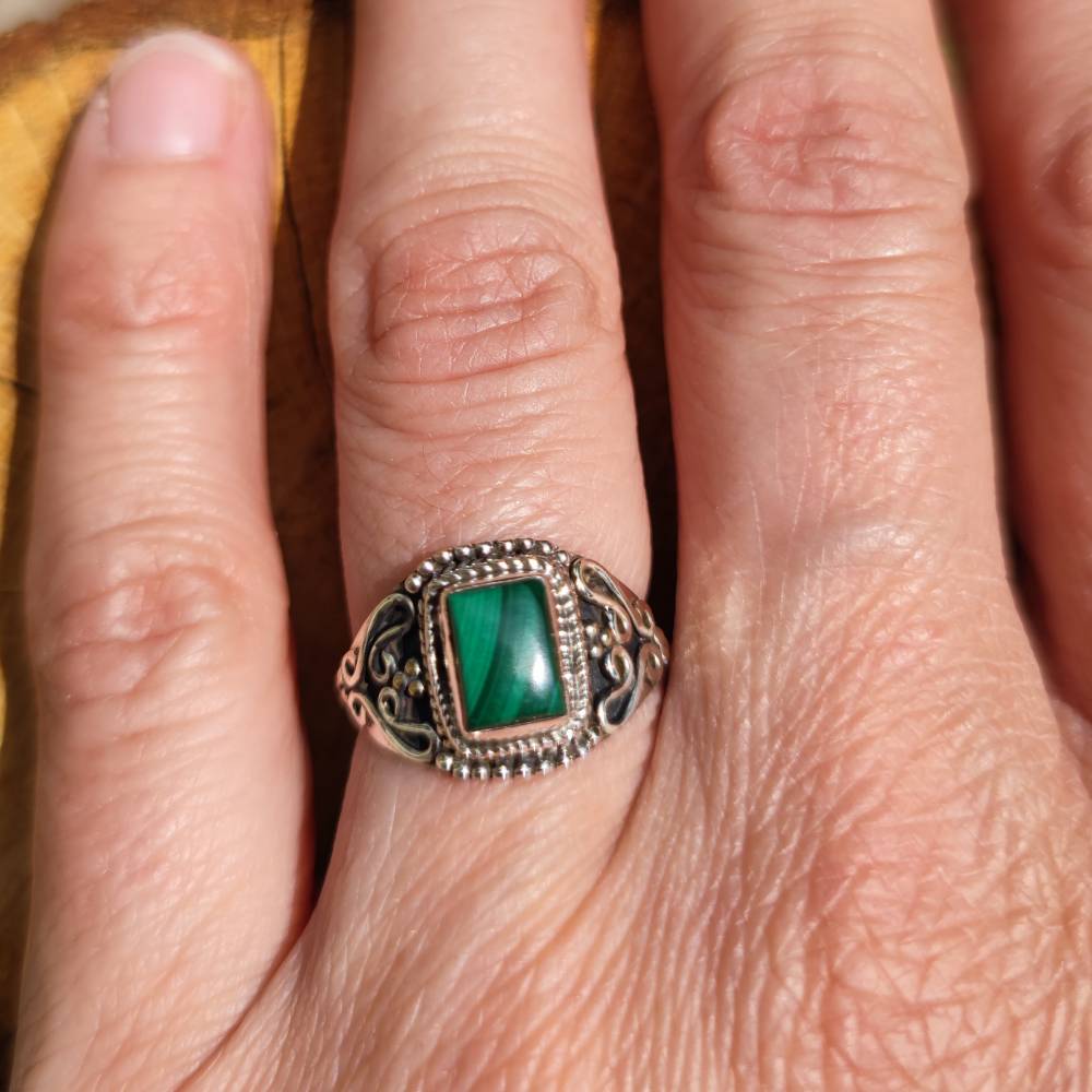 Anello con pietra in argento 925 ANANTRAM malachite