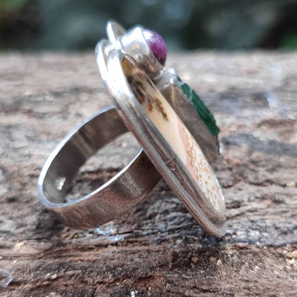 Anello artigianale Agata dendritica in argento 925 - Pezzo unico