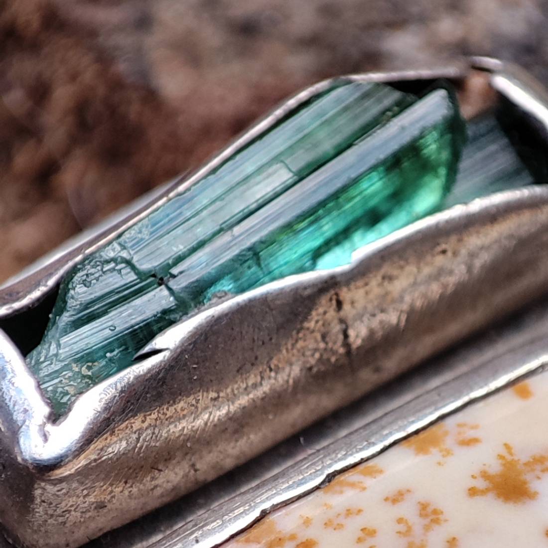 Anello artigianale Agata dendritica in argento 925 - Pezzo unico