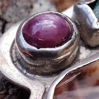 Anello artigianale Agata dendritica in argento 925 - Pezzo unico