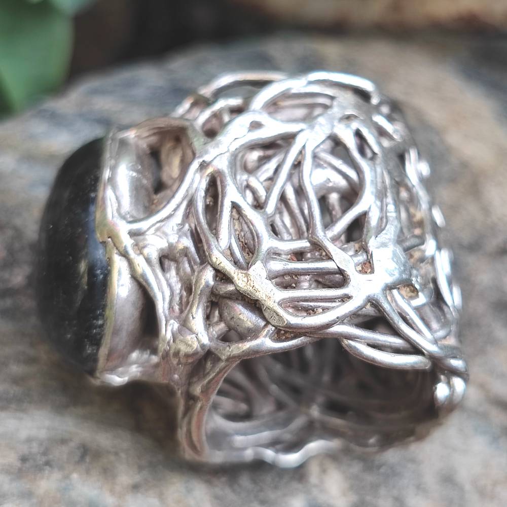 Anello artigianale Agata muschiata in argento 925 - Pezzo unico
