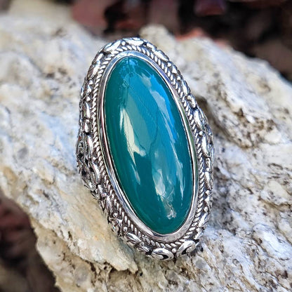 Anello artigianale con pietra in argento 925 - UTTAM agata verde