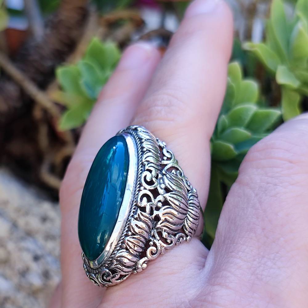 Anello artigianale con pietra in argento 925 - UTTAM – agata verde