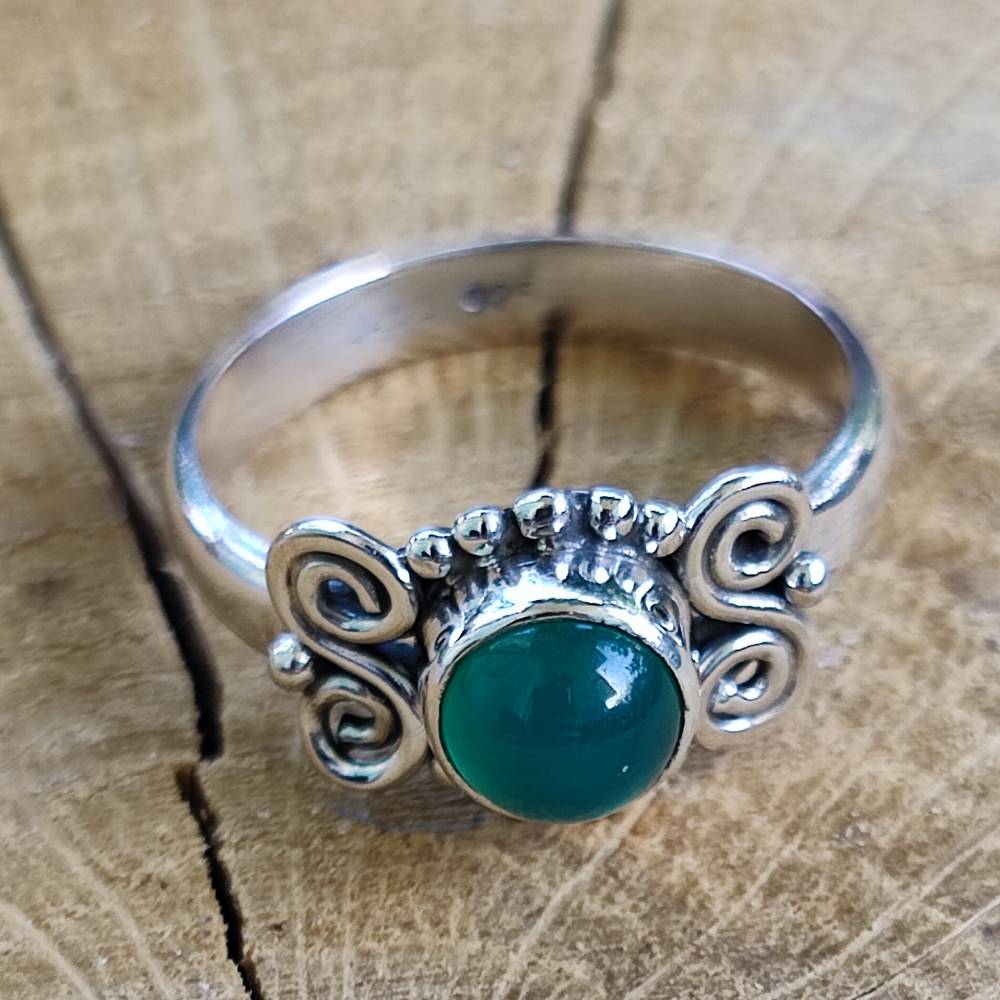 Anello in argento 925 con pietra HEMANG agata verde