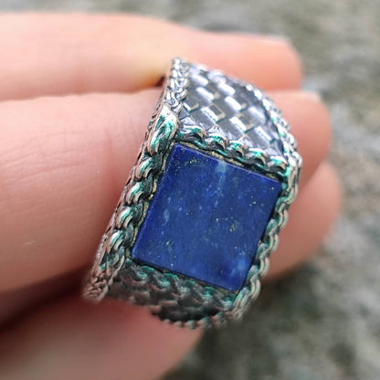 Anello etnico in argento 925 con pietra - TAWARKI