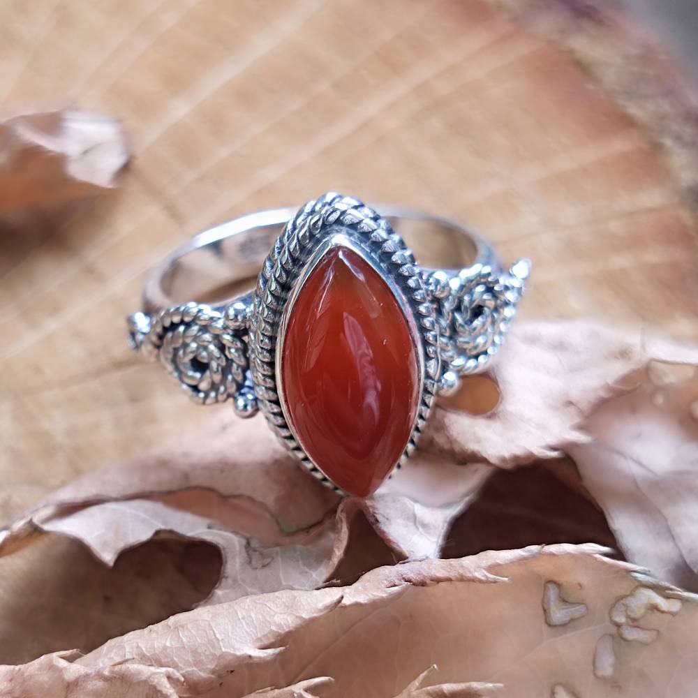 Anello argento 925 con pietra ovale - BASUPALI corniola