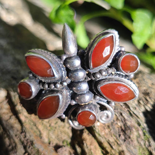 Anello artigianale Corniola in argento 925 - Pezzo unico