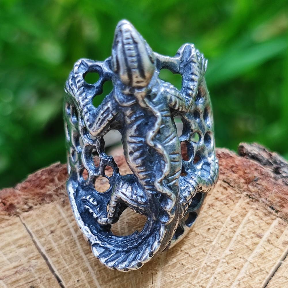 Anello artigianale geco in argento 925 - Pezzo unico
