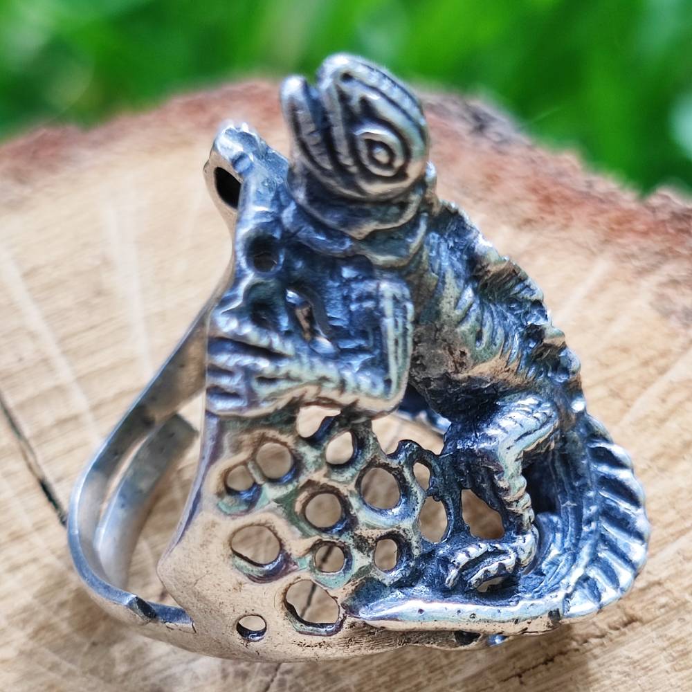 Anello artigianale geco in argento 925 - Pezzo unico