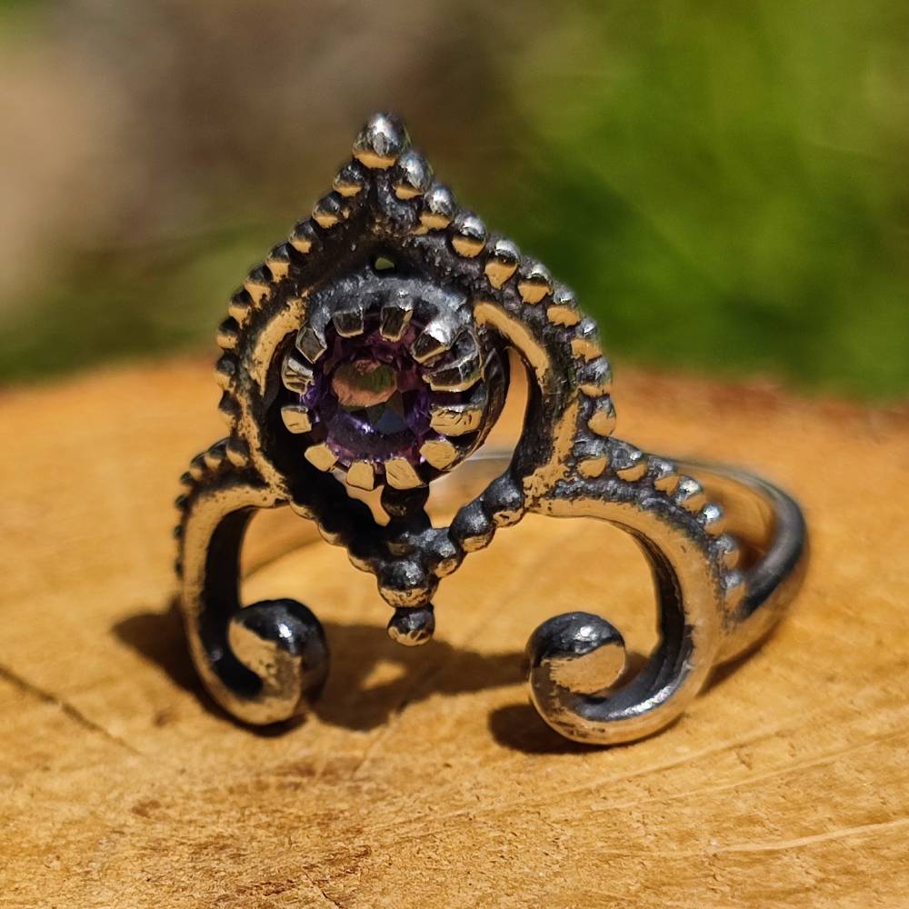 Anello con pietra in argento 925 AMBUJ ametista
