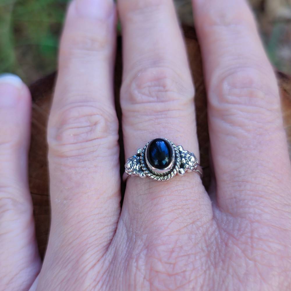 Anello con pietra in argento 925 - DHARMENDRA – onice nero