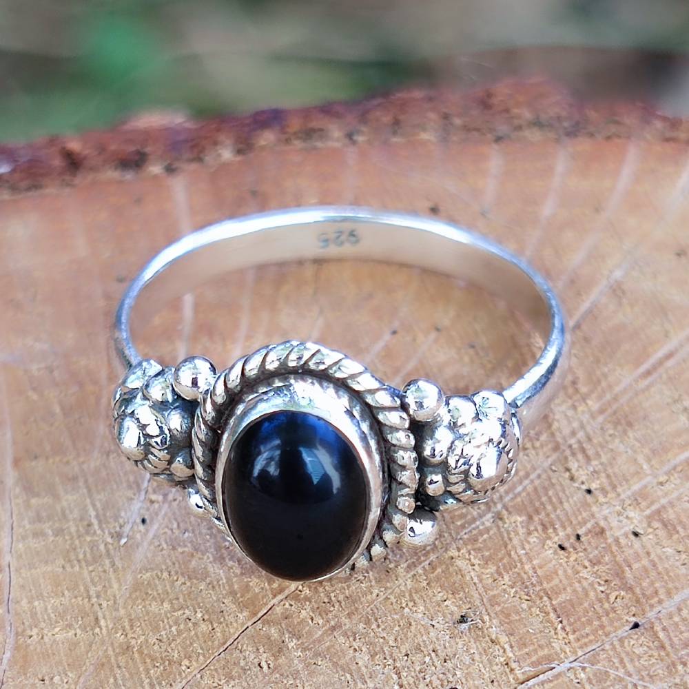 Anello con pietra in argento 925 - DHARMENDRA – onice nero