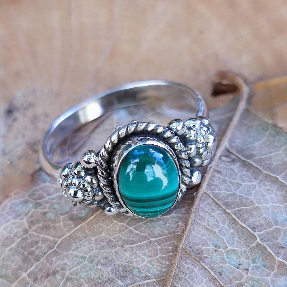 Anello con pietra in argento 925 - DHARMENDRA – malachite