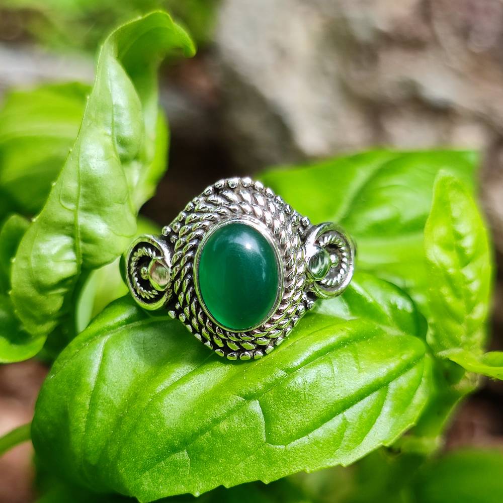 Anello con pietra in argento 925 KAMBOJ agata verde