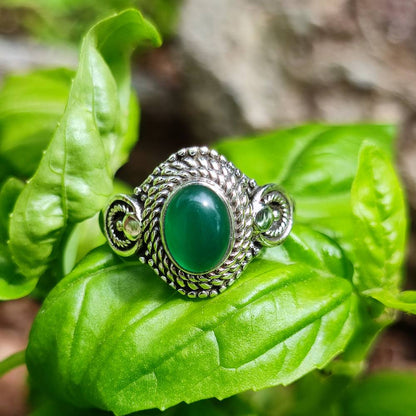 Anello con pietra in argento 925 KAMBOJ agata verde