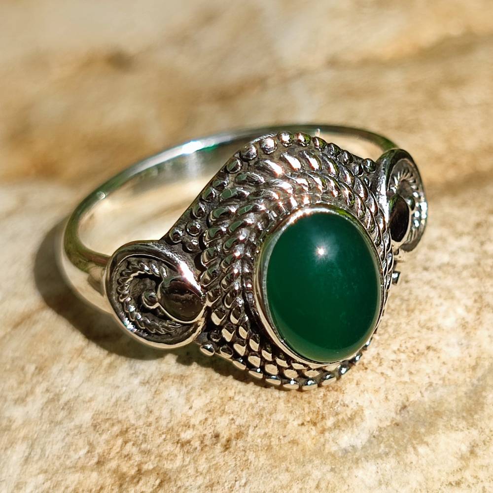 Anello con pietra in argento 925 KAMBOJ agata verde