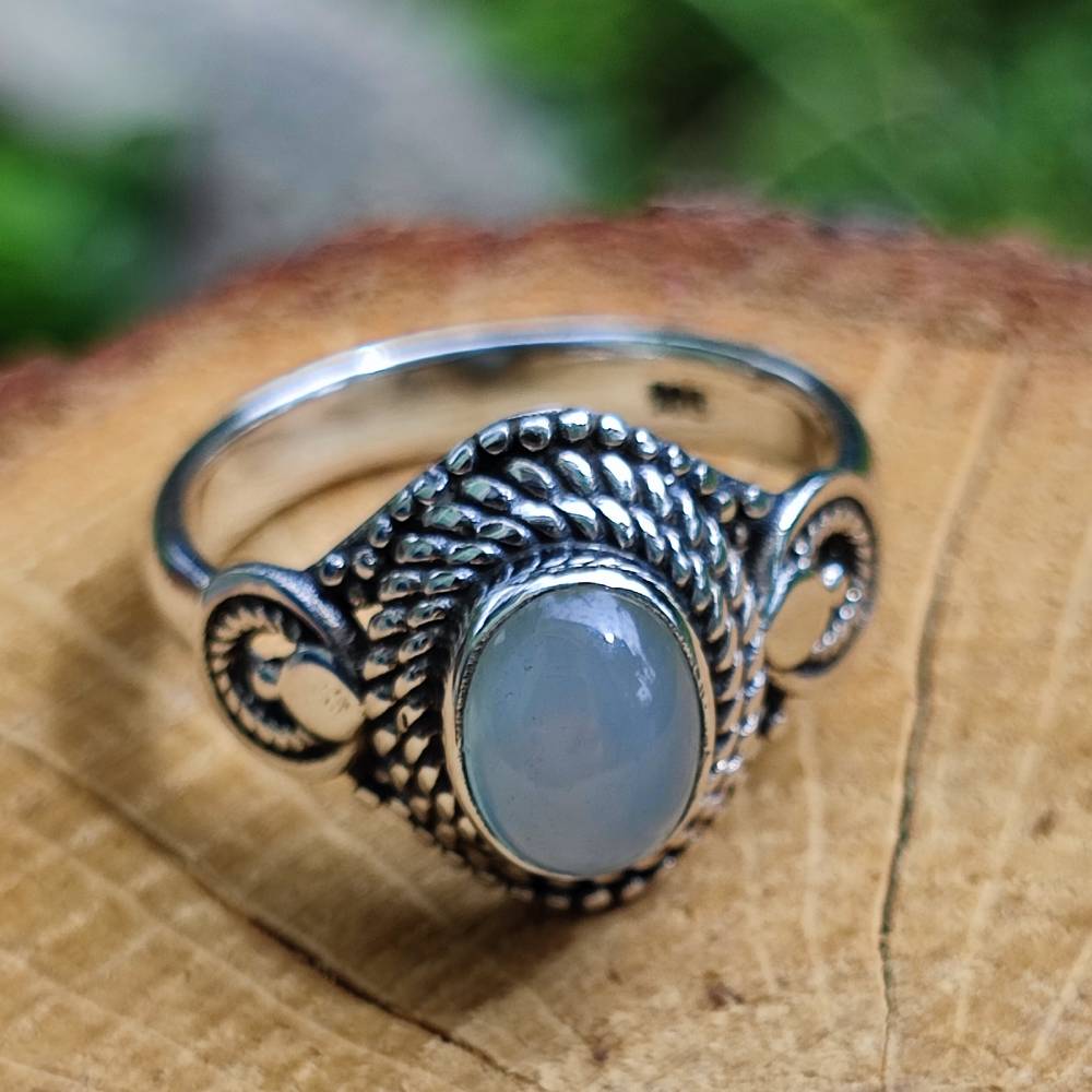 Anello con pietra in argento 925 KAMBOJ calcedonio